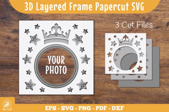 3D Layered Frame Crown SVG: Laser Cutting & Shadow Boxes