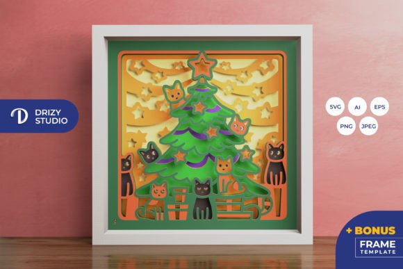 Cats on Christmas Tree 3D SVG: Holiday Brand Asset