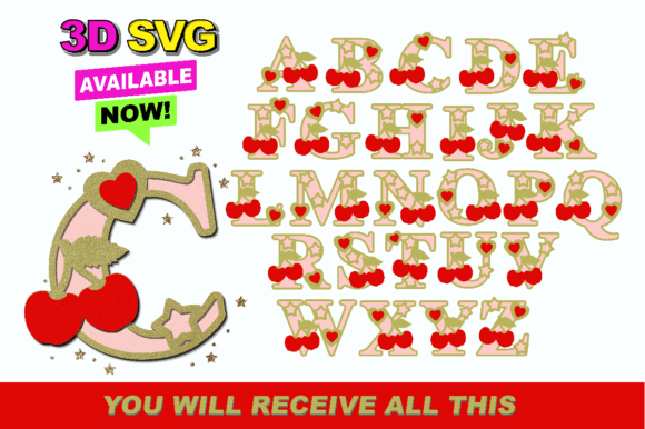 Cherry Alphabet 3D SVG: Shapes for Local Branding