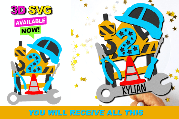 Construction Cake Topper 3D SVG: Shapes for Branding
