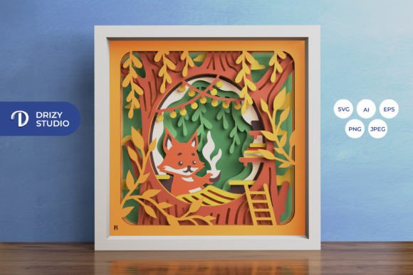 Fox Life Inside a Tree 3D SVG for Shadow Boxes