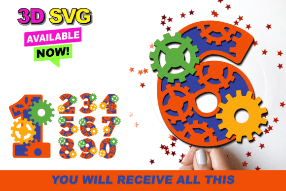 Gears Numbers 3D SVG: Editorial Shapes for Web