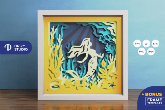 Mermaid in the Ocean 3D SVG for Shadow Boxes