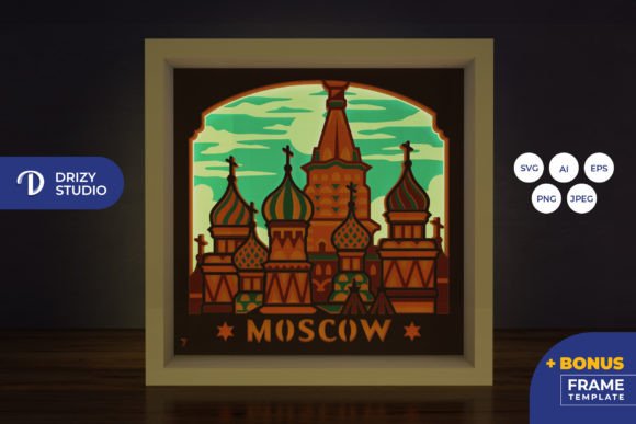 Moscow 3D Shadow Box SVG: Golden Dome Design