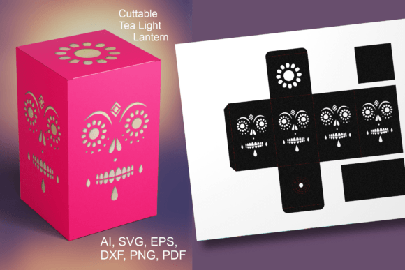 Sugar Skull Face 1 Tea Light Lantern SVG: 3D Gift Boxes